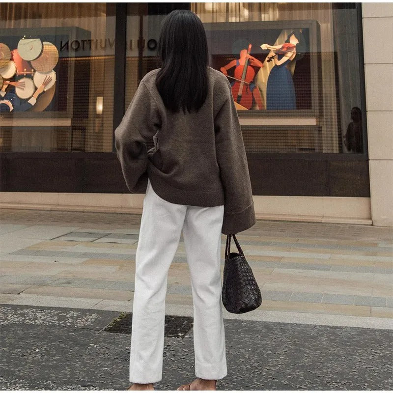 Solid V-hals cardigan for kvinner
