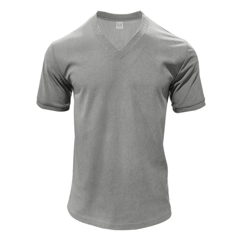 Herre-korduroy-T-skjorte med V-hals