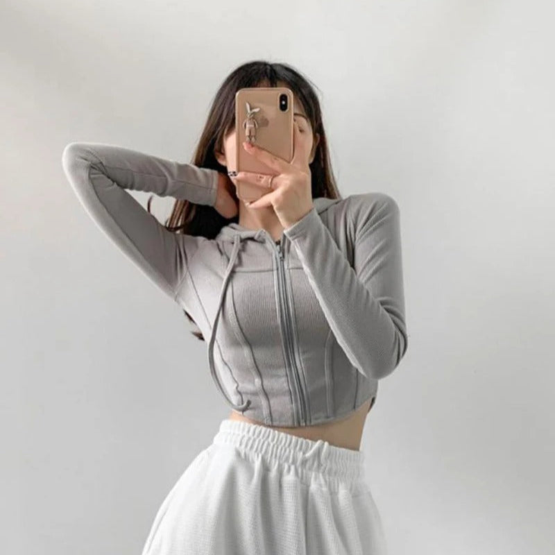 Zip Up Crop Fitted hettegenser for kvinner