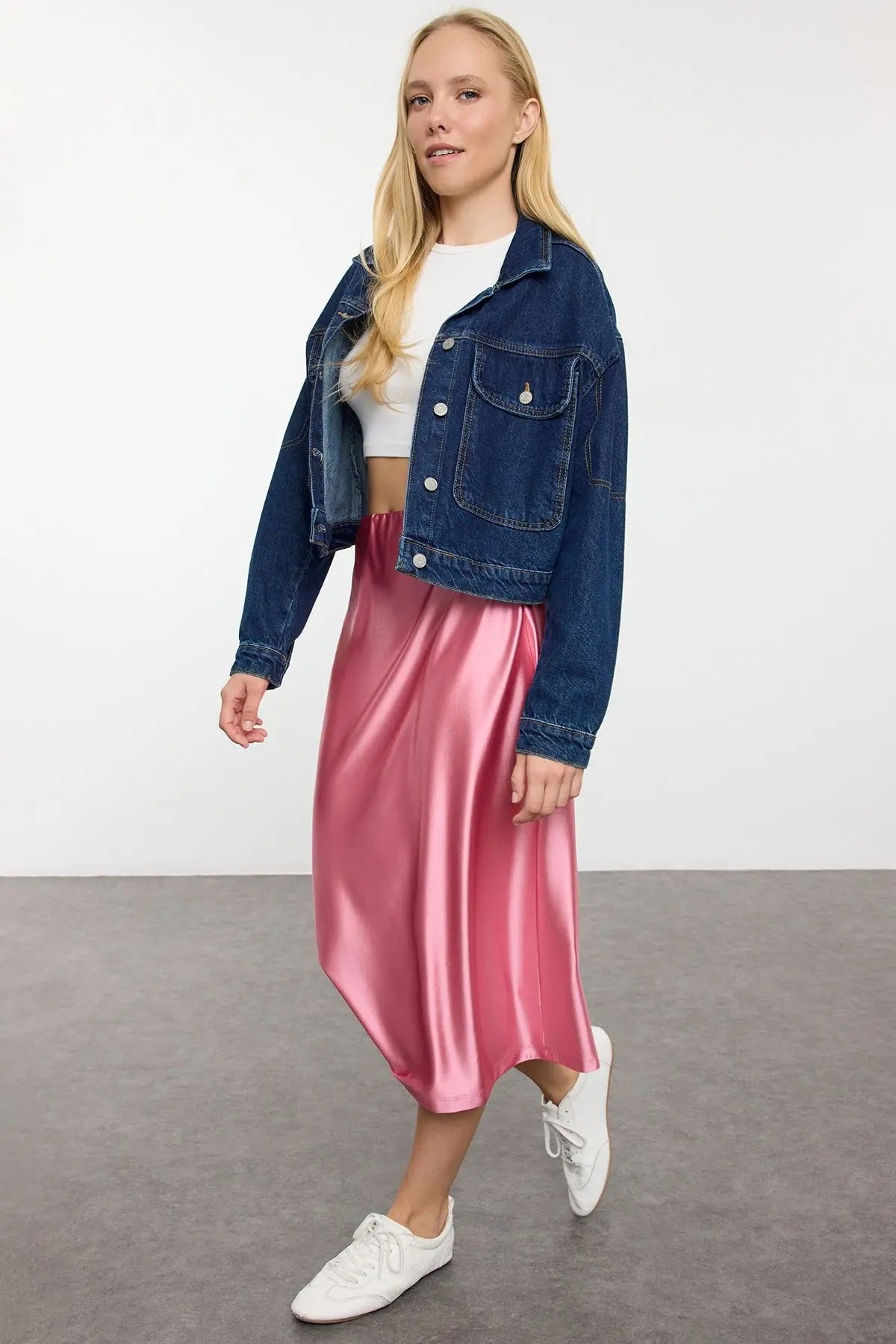 Uformelt strikket plissert skjørt for kvinner