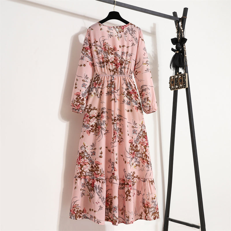 Bohemsk maxi-kjole i chiffon for kvinner
