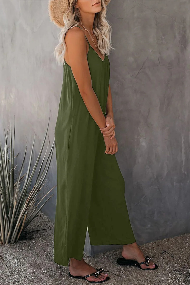 Dame V-hals Loose Fit Suspender Jumpsuit