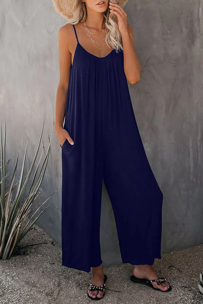 Dame V-hals Loose Fit Suspender Jumpsuit