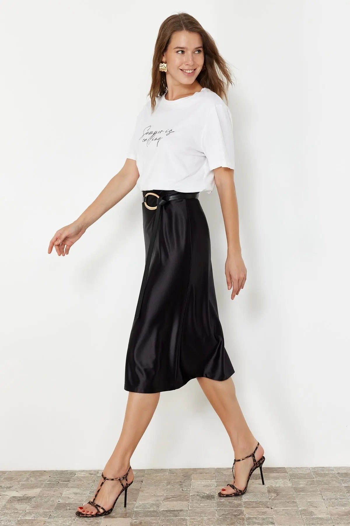 Uformelt strikket plissert skjørt for kvinner