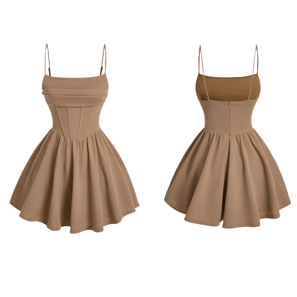 Kvinners firkantet hals ermeløs A-linje mini kjole