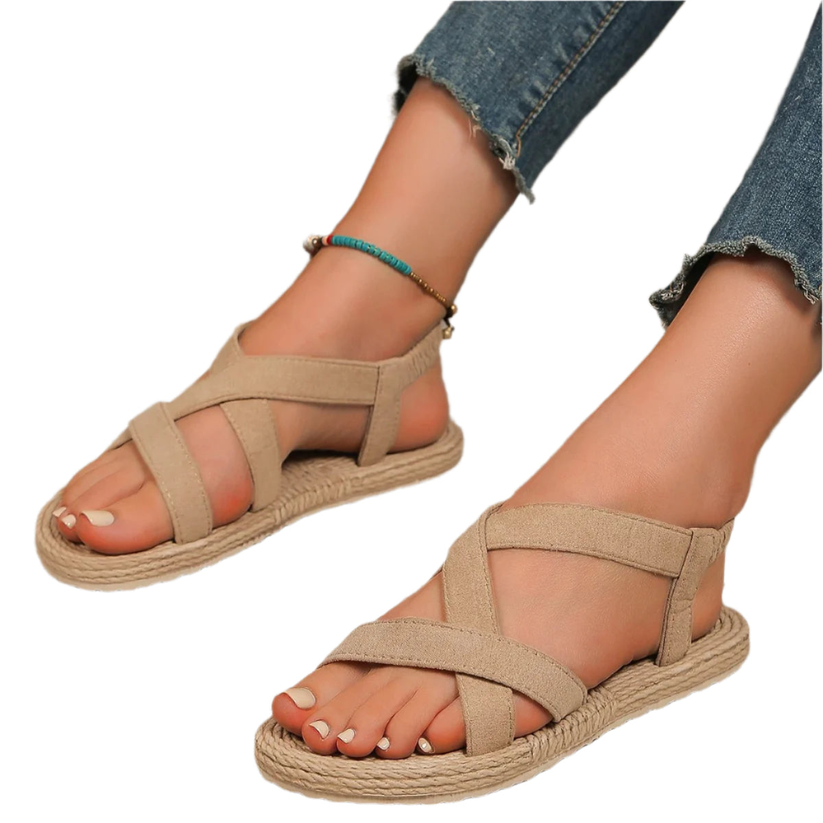 Ensfarget flate komfortsandaler for kvinner