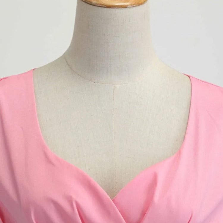 Vintage midi-kjole med V-hals for kvinner