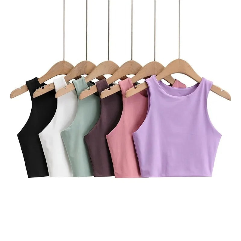 Ermeløs O-hals Slim Fit Tank Top for kvinner