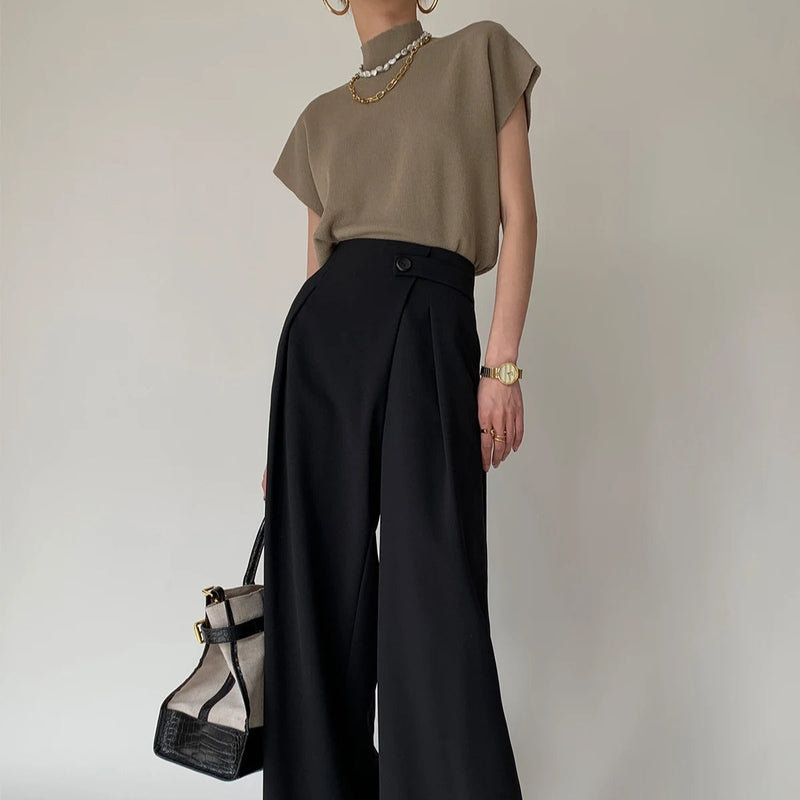 Kortermet turtleneck strikket topp for kvinner