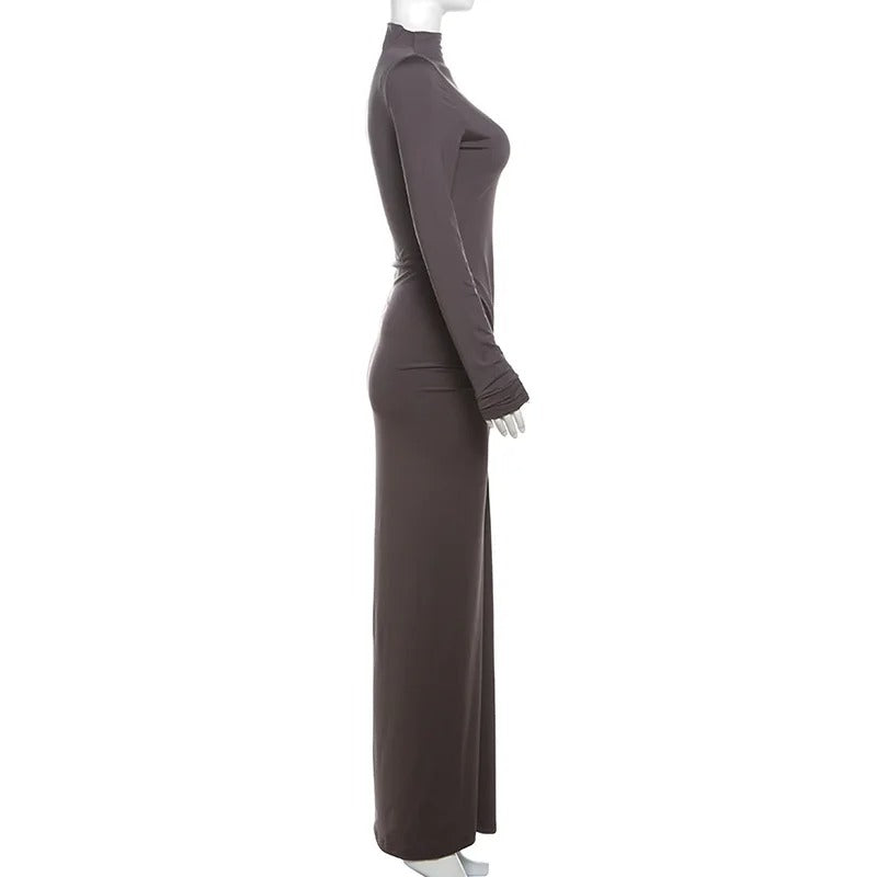 Plissert langermet festkjole for kvinner