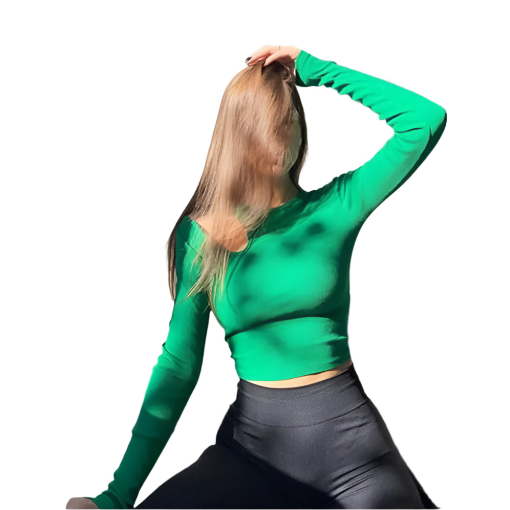 Ribbestrikket langermet Crop Top for kvinner