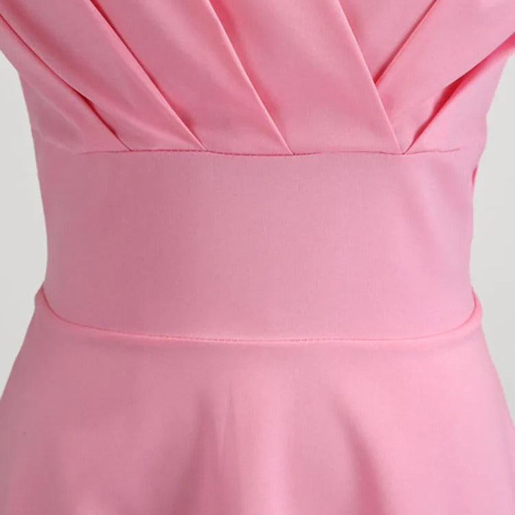 Vintage midi-kjole med V-hals for kvinner