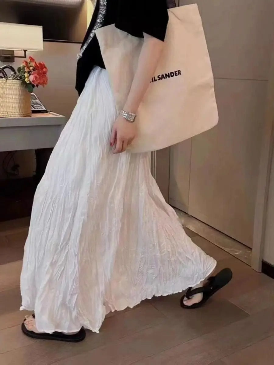 Plissert maxiskjørt i sateng for dame