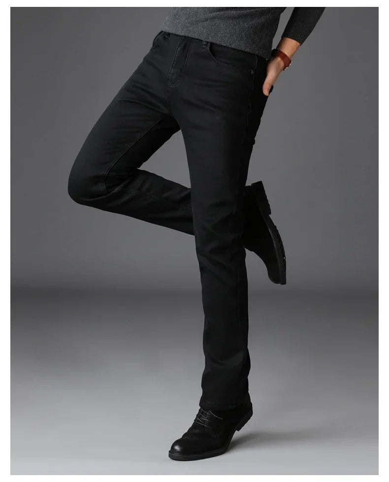 Svart stretch-bikerjeans for menn