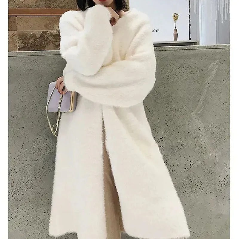 Lang strikket Cashmere Cardigan for kvinner