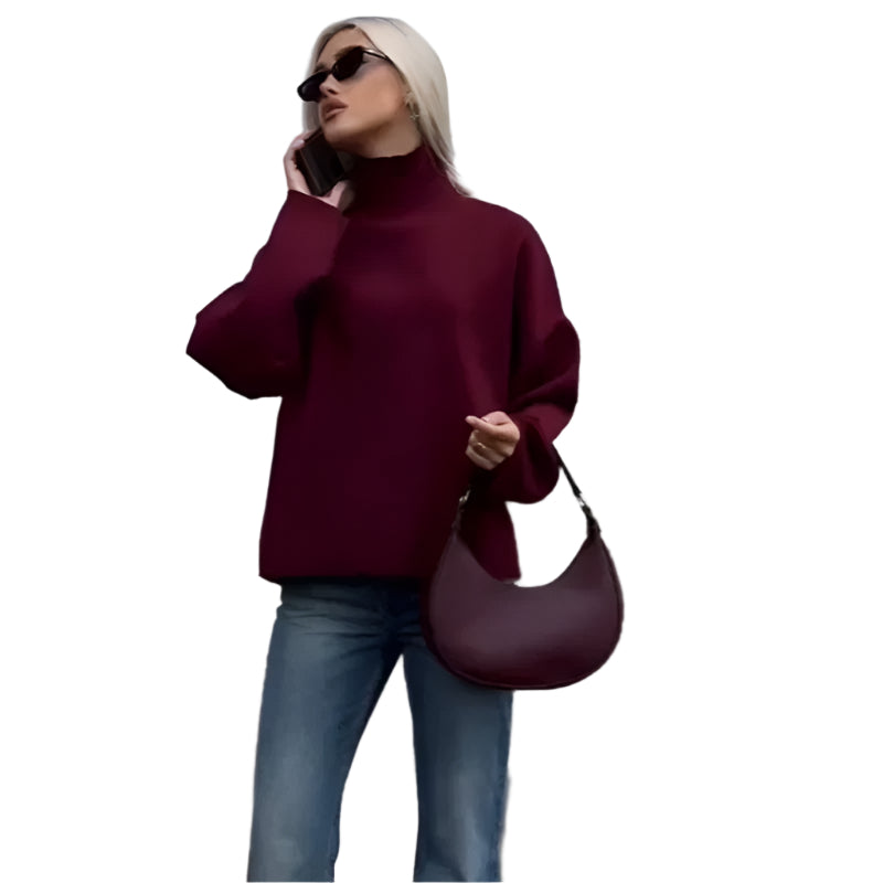 Uformell strikket genser med stativ krage