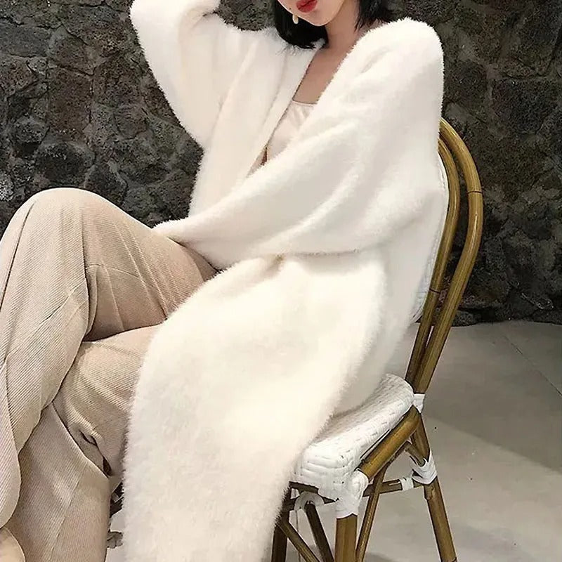 Lang strikket Cashmere Cardigan for kvinner