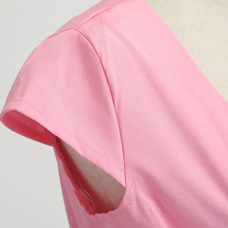 Vintage midi-kjole med V-hals for kvinner