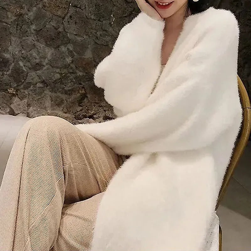 Lang strikket Cashmere Cardigan for kvinner