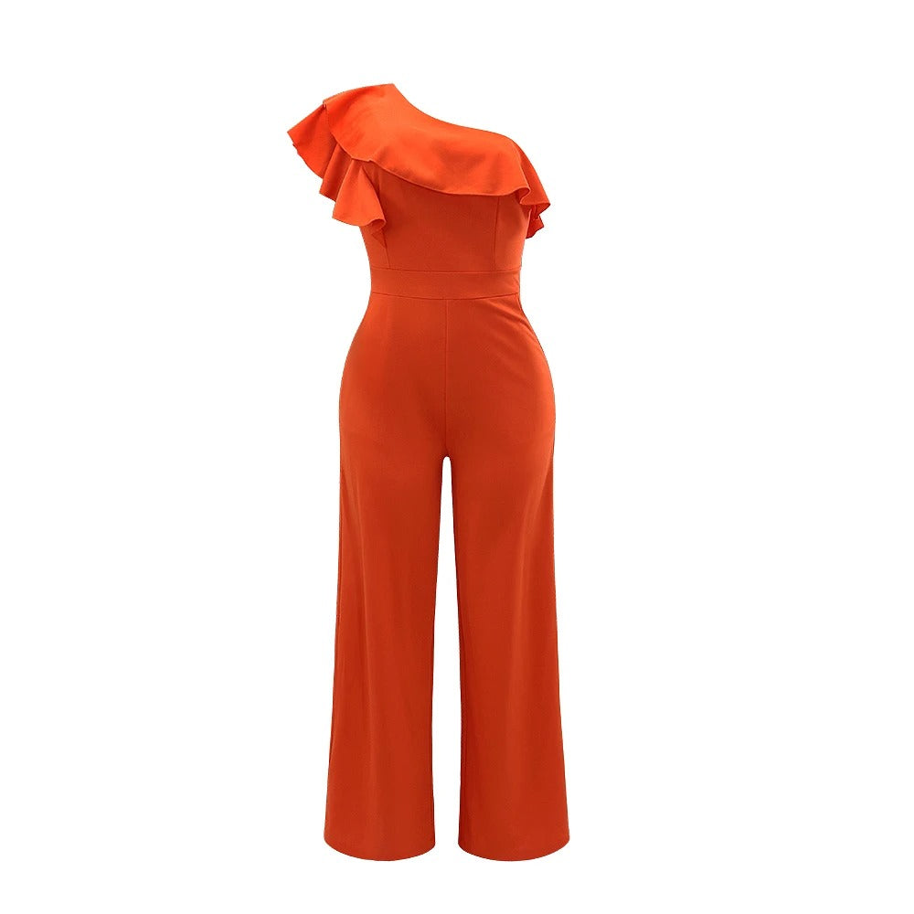 Ruffle Jumpsuit for kvinner med én skulder