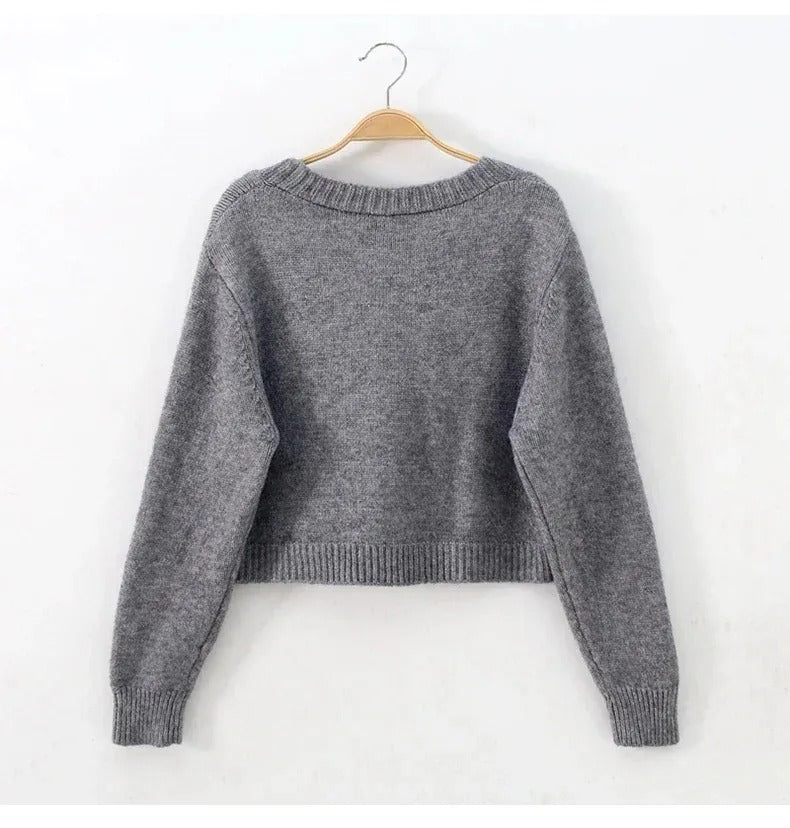 V-hals strikket cardigan for kvinner