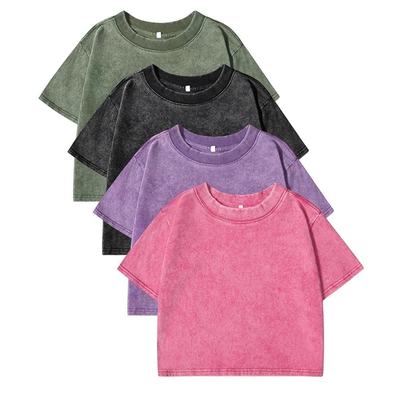 Ensfarget Slim Washed T-skjorte for Kvinner