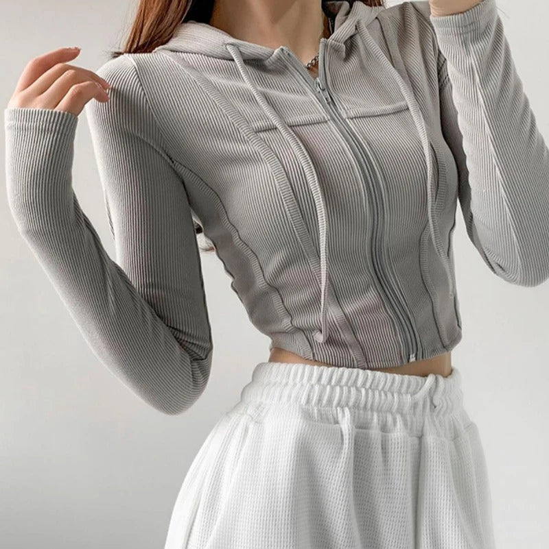Zip Up Crop Fitted hettegenser for kvinner