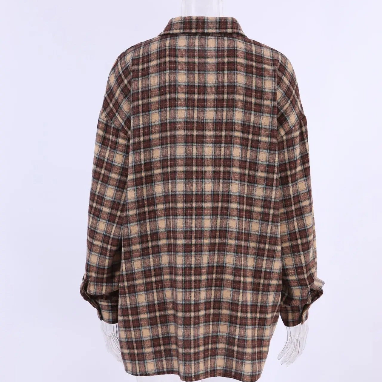 Vintage rutete langermet bluse for dame