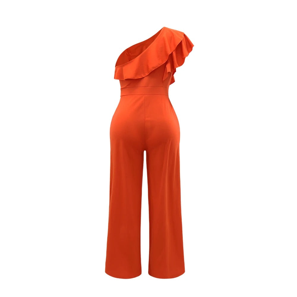 Ruffle Jumpsuit for kvinner med én skulder