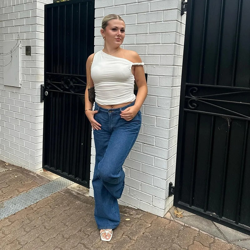 Off-Shoulder kort tank-top for kvinner