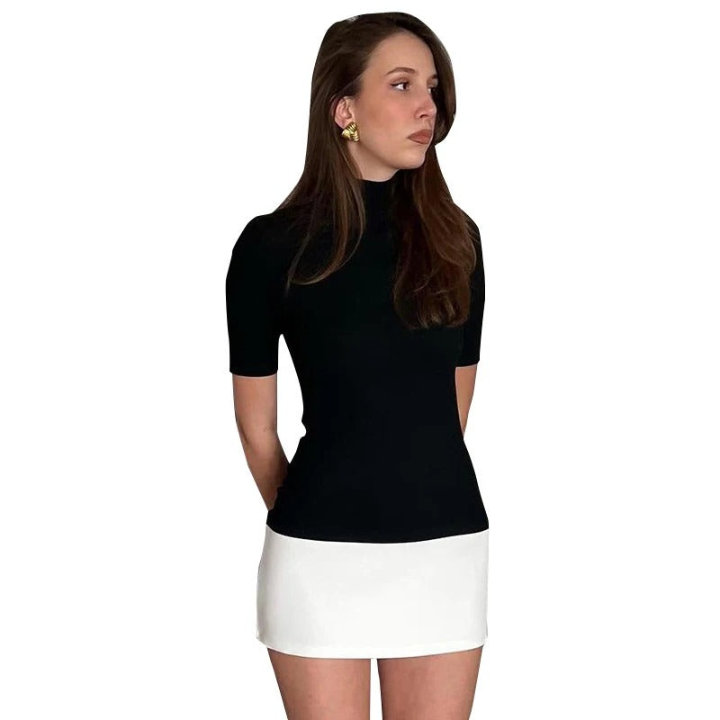 Kvinners patchwork turtleneck bodycon-kjole