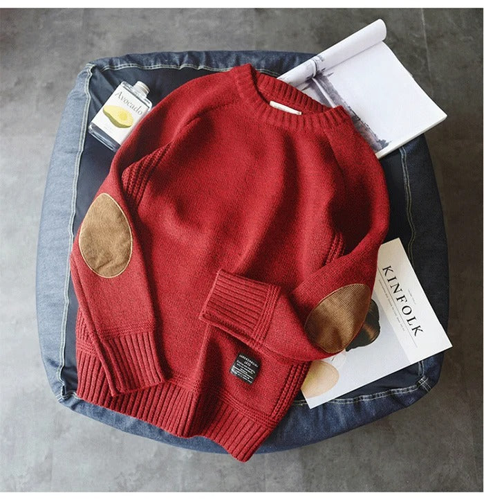 Oversized lappstrikket genser for menn