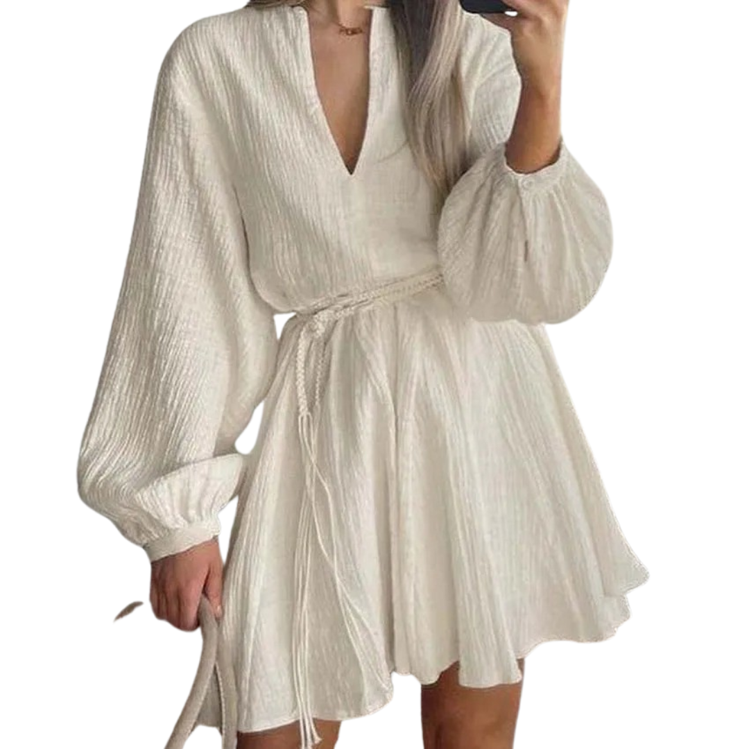 Dame-kjole med belte med ballongermer