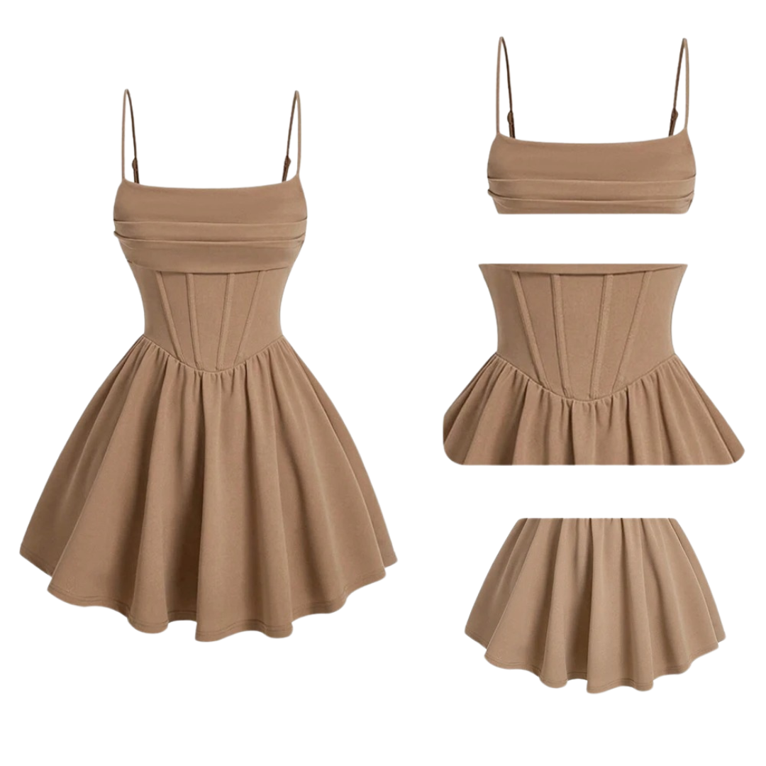 Kvinners firkantet hals ermeløs A-linje mini kjole
