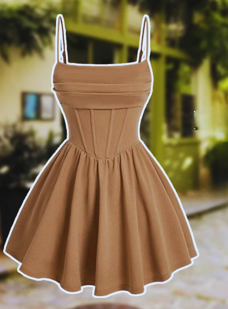 Kvinners firkantet hals ermeløs A-linje mini kjole