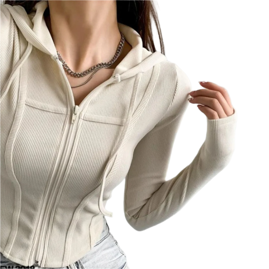 Zip Up Crop Fitted hettegenser for kvinner