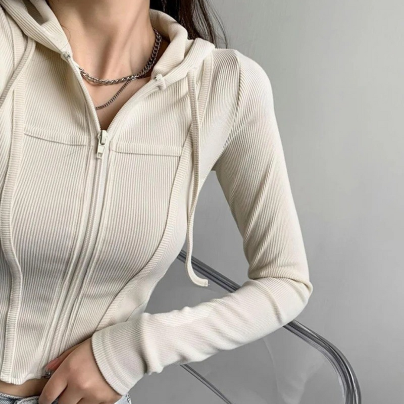 Zip Up Crop Fitted hettegenser for kvinner