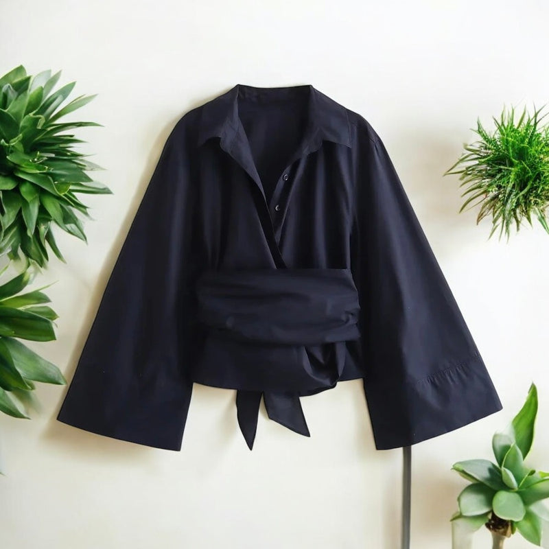Langermet kimonobluse for kvinner