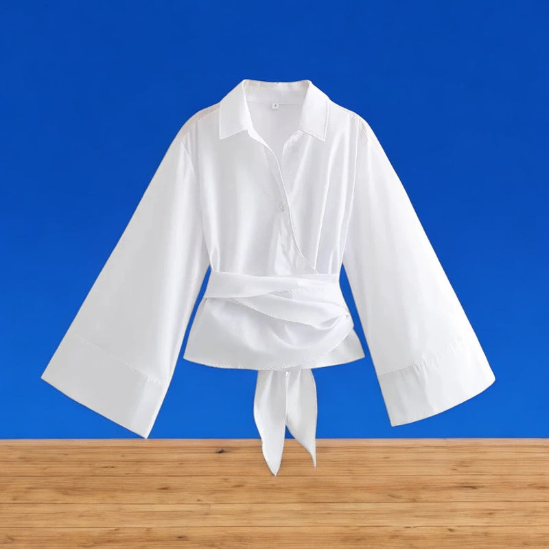 Langermet kimonobluse for kvinner