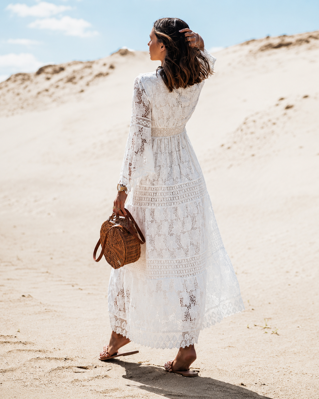 Kvinne Boho Kjole Lange Ermer Polyester Elastan