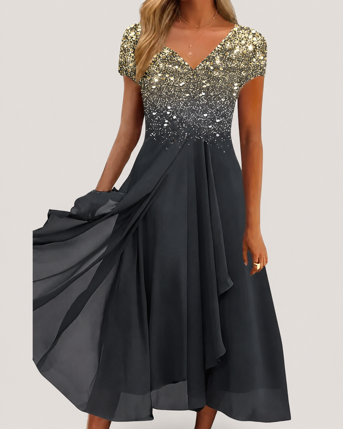 Kvinne Chiffon Kjole Midi Blomstertrykk