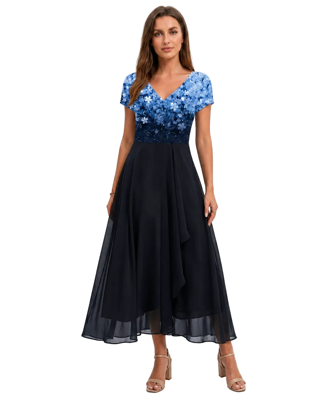Kvinne Chiffon Kjole Midi Blomstertrykk