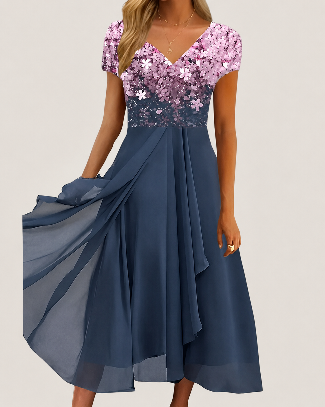 Kvinne Chiffon Kjole Midi Blomstertrykk