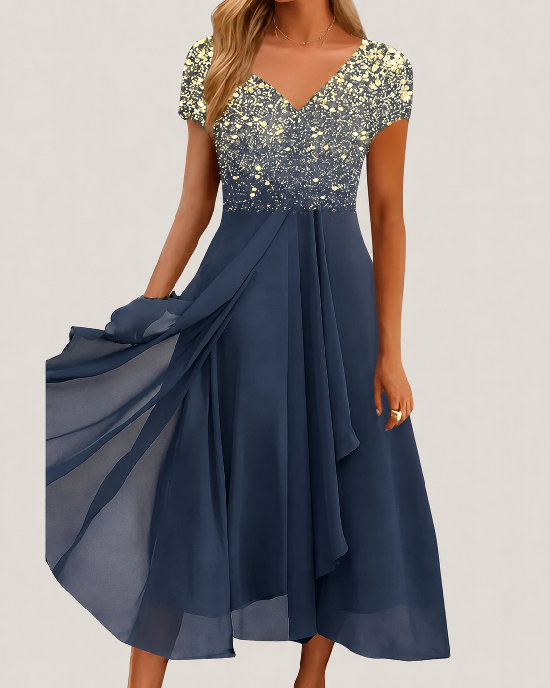 Kvinne Chiffon Kjole Midi Blomstertrykk