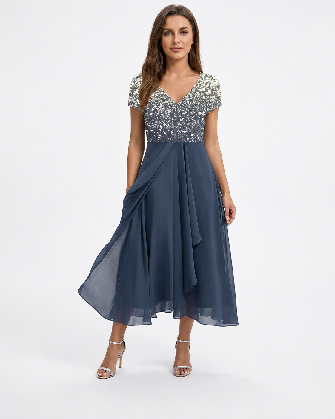 Kvinne Chiffon Kjole Midi Blomstertrykk
