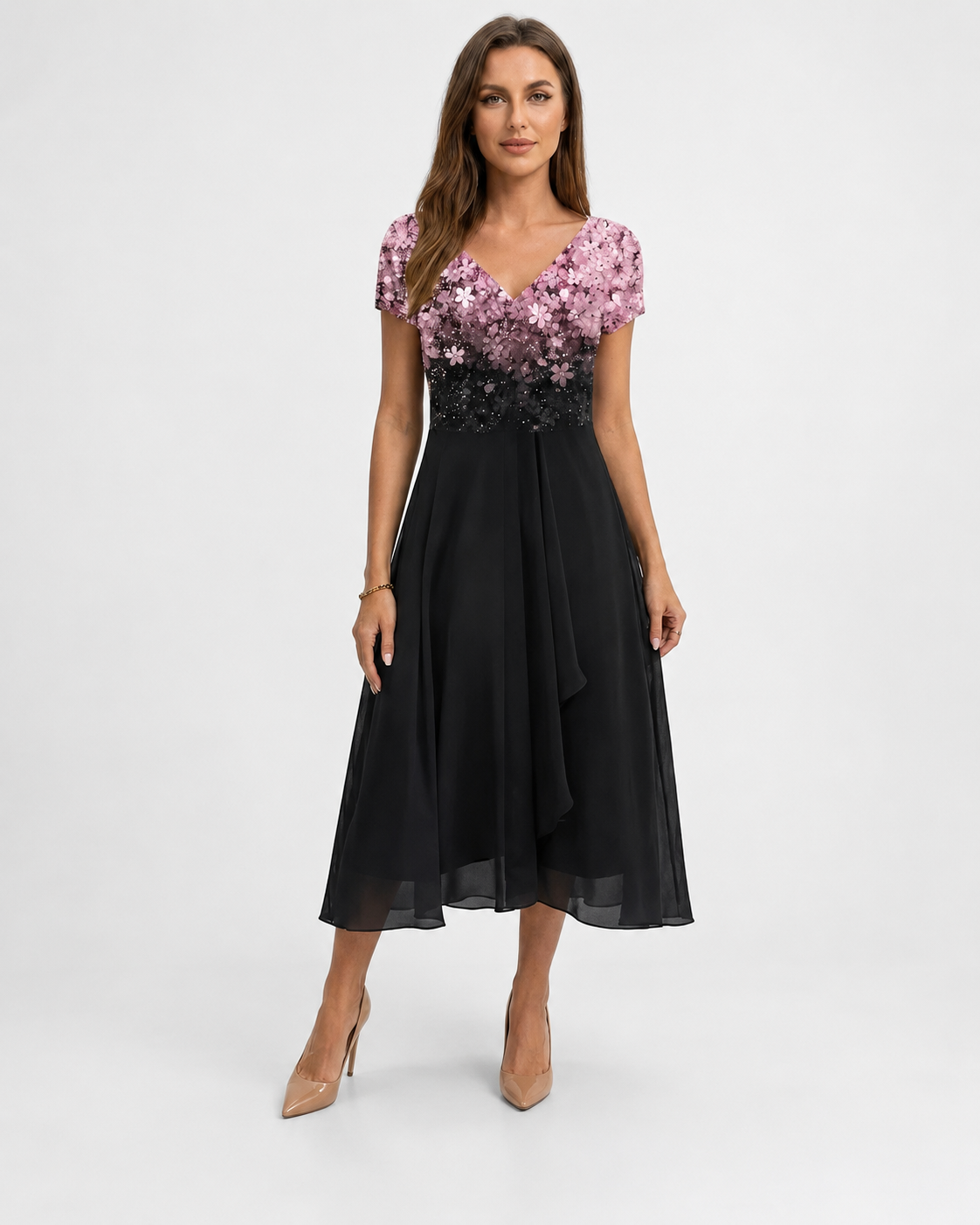 Kvinne Chiffon Kjole Midi Blomstertrykk