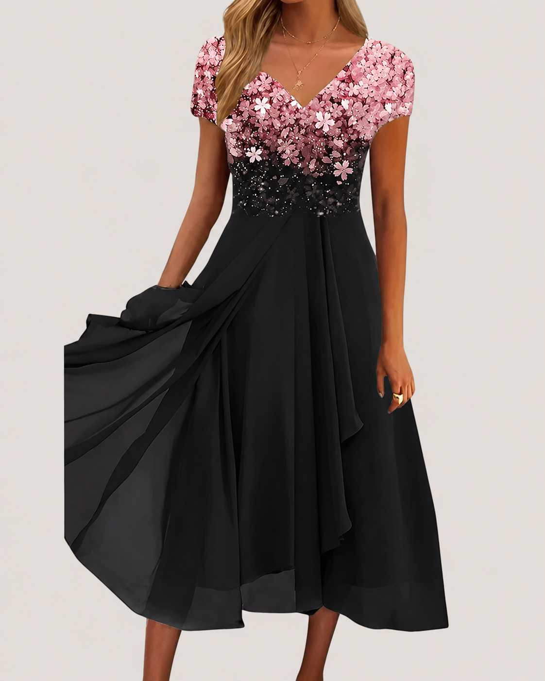 Kvinne Chiffon Kjole Midi Blomstertrykk