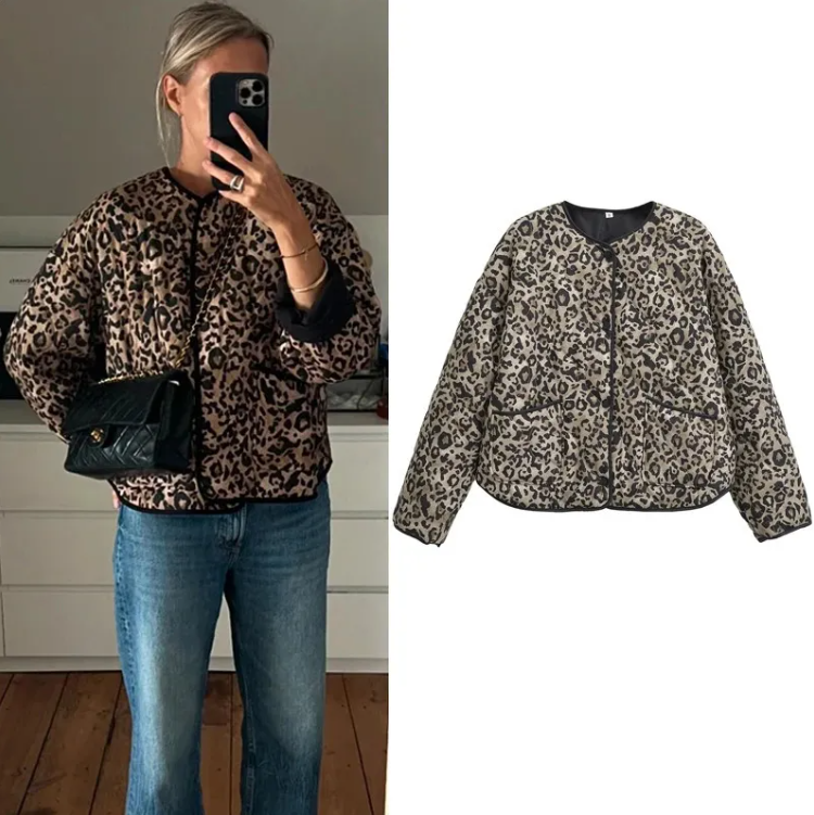 Polstret leopardjakke for dame
