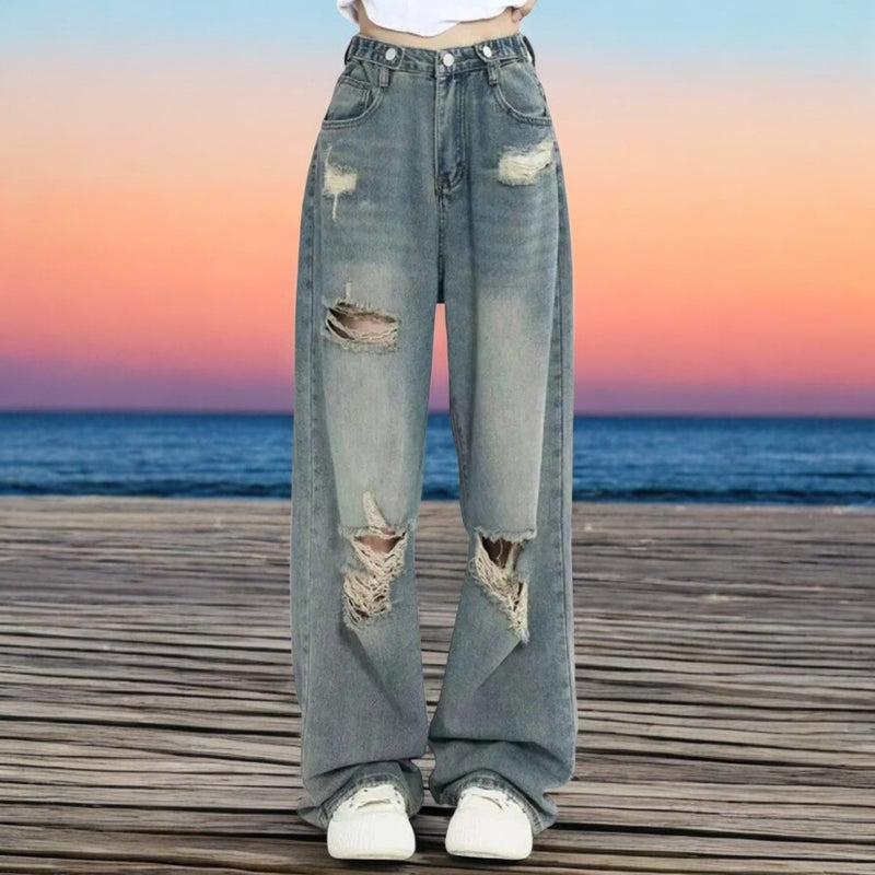 Gescheurde damesjeans met hoge taille