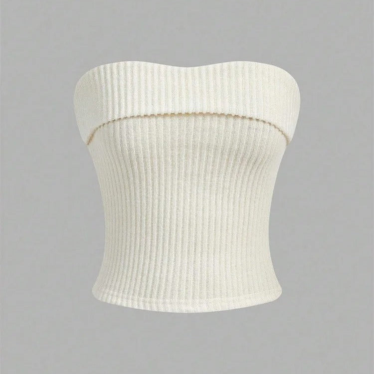 Ribbet stroppeløs slim fit tube-top for kvinner
